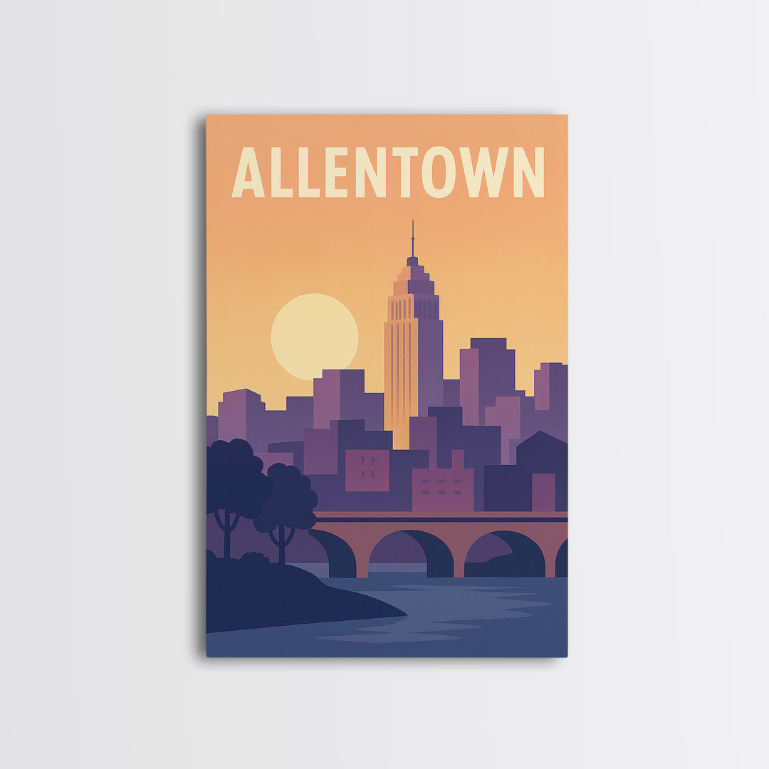 Allentown Travel Poster, Framed Canvas Print, Vintage Travel Poster Art, Allentown Art Print, Vintage City Art, Travel Art Print