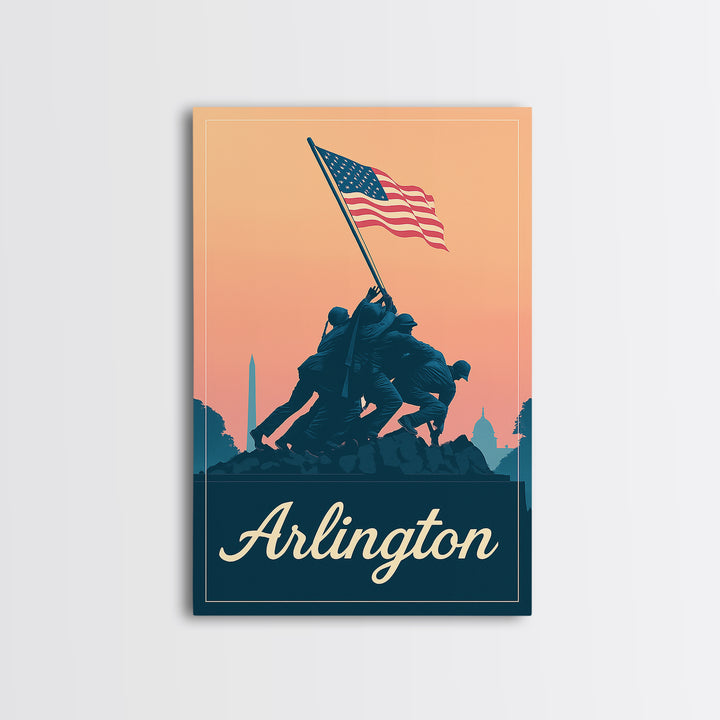 Arlington Texas Travel Poster, Framed Canvas Print, Mid Century City Wall Art, Arlington Wall Art, Eclectic Wall Decor, City Illustration