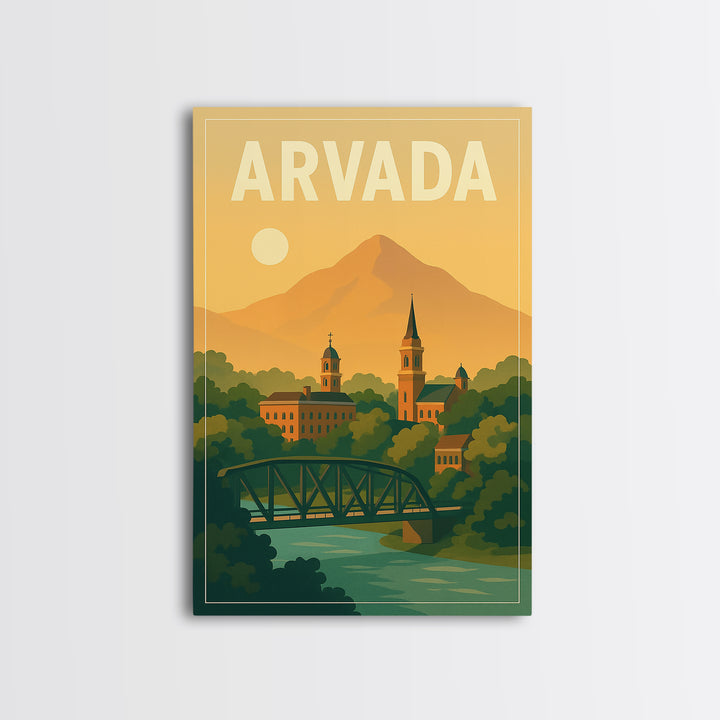 Arvada Travel Poster, Canvas Print, Mid Century City Wall Art, Arvada Poster Print, City Art Print, Wall Decor, Watercolor City Skyline