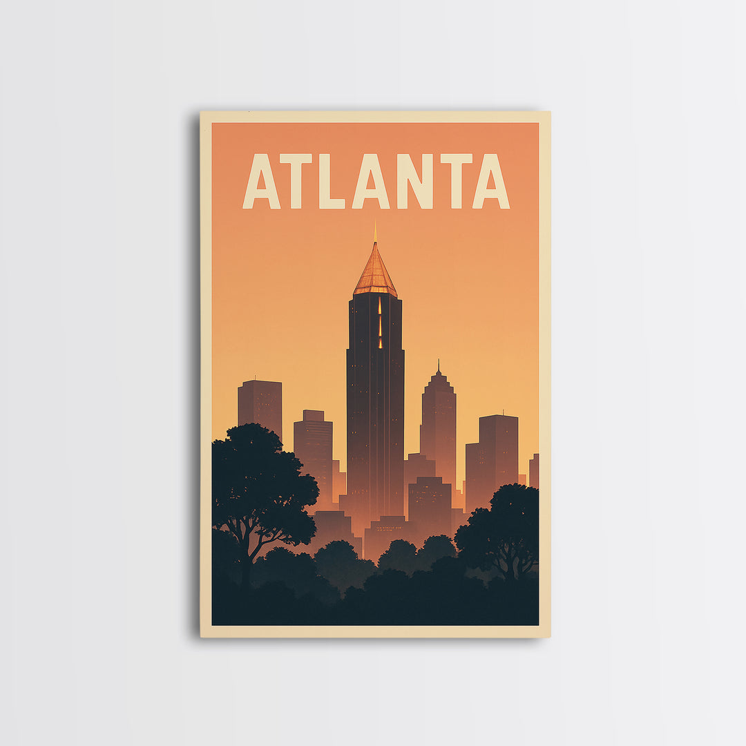 Atlanta Georgia Travel Poster, Framed Canvas Print, Vintage Travel Poster Art, Atlanta Poster Print, Vintage City Poster, Vintage City Art