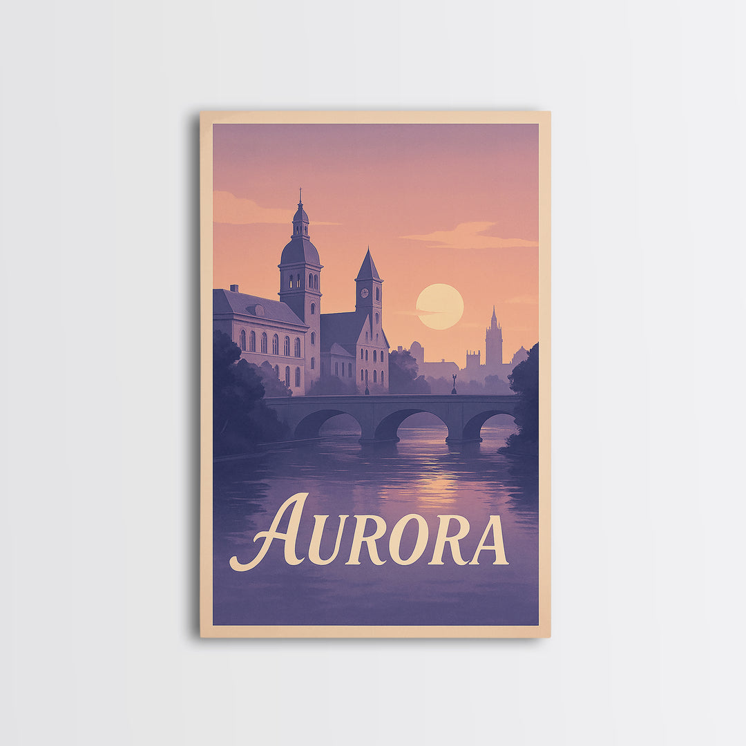 Aurora Travel Poster, Canvas Print, Mid Century City Wall Art, Aurora Wall Art, Gift For Travelers, City Illustration, Travel Wall Art
