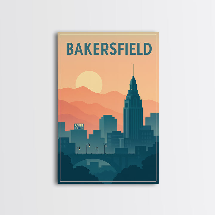 Bakersfield Travel Poster, Canvas Print, Classic Travel Poster Art, Bakersfield Poster Print, City Illustration, Vintage Travel Art