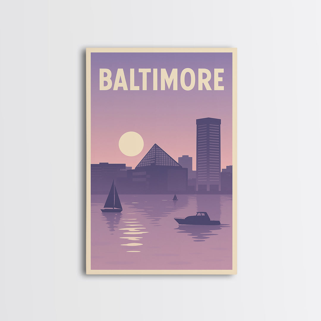Baltimore Maryland Travel Poster, Canvas Print, Retro Sunset Skyline Art, Baltimore City Art, Travel Print, Vintage City Art, Wall Art