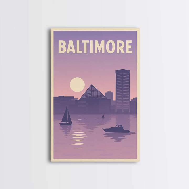 Baltimore Maryland Travel Poster, Canvas Print, Retro Sunset Skyline Art, Baltimore City Art, Travel Print, Vintage City Art, Wall Art