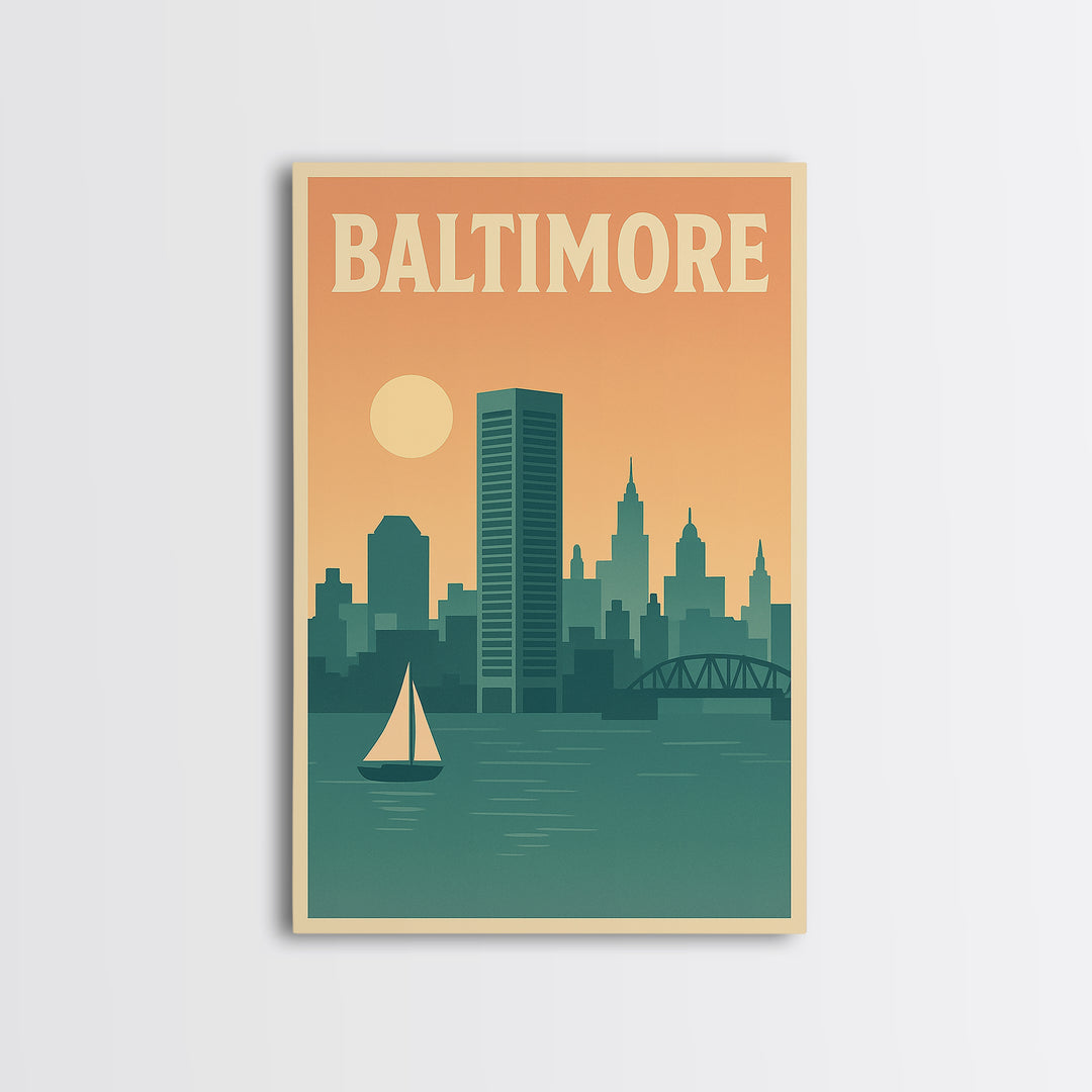 Baltimore Travel Poster, Canvas Print, Classic Travel Poster Art, Baltimore Wall Art, City Illustration, Wanderlust Decor, Travel Prints