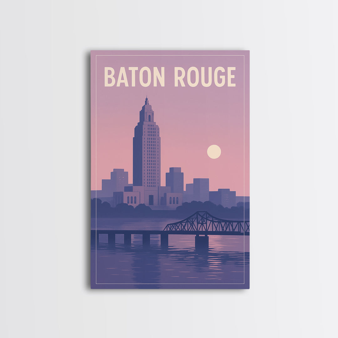 Baton Rouge Louisiana Travel Poster, Canvas Print, Vintage Travel Poster Art, Baton Rouge Art Print, Mid Century Wall Art, Fine Art Print