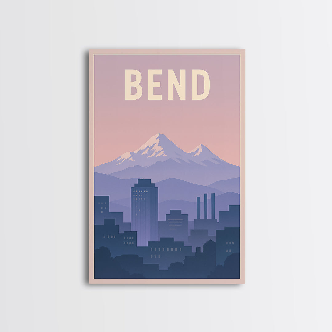 Bend Oregon Travel Poster, Framed Canvas Print, Mid Century City Wall Art, Bend Poster Print, Vintage Travel Art, Fine Art Print, Wall Art
