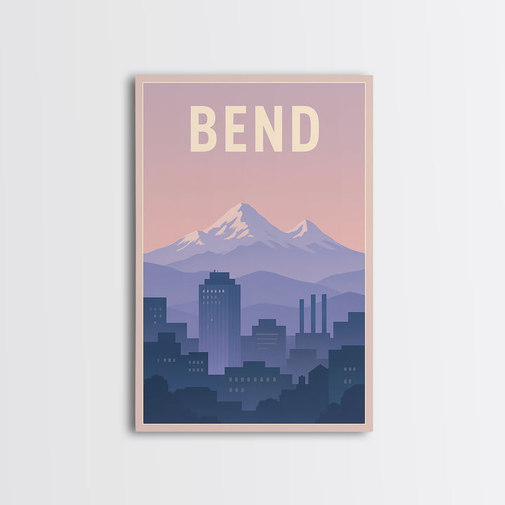 Bend Oregon Travel Poster, Framed Canvas Print, Mid Century City Wall Art, Bend Poster Print, Vintage Travel Art, Fine Art Print, Wall Art