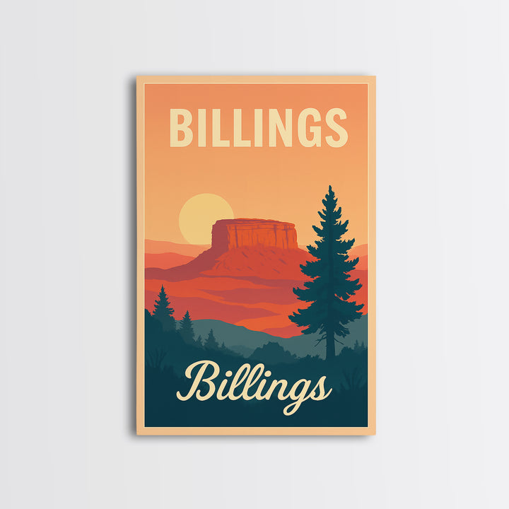 Billings Montana Travel Poster, Canvas Print, Classic Poster Art, Billings Travel Art, Travel Art Print, Mid Century Wall Art, Wall Art