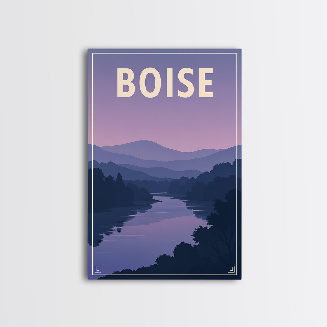 Boise Idaho Travel Poster, Canvas Print, Retro Sunset Skyline Art, Boise Art Print, Wall Decor, Mid Century Wall Art, Travel Poster Art