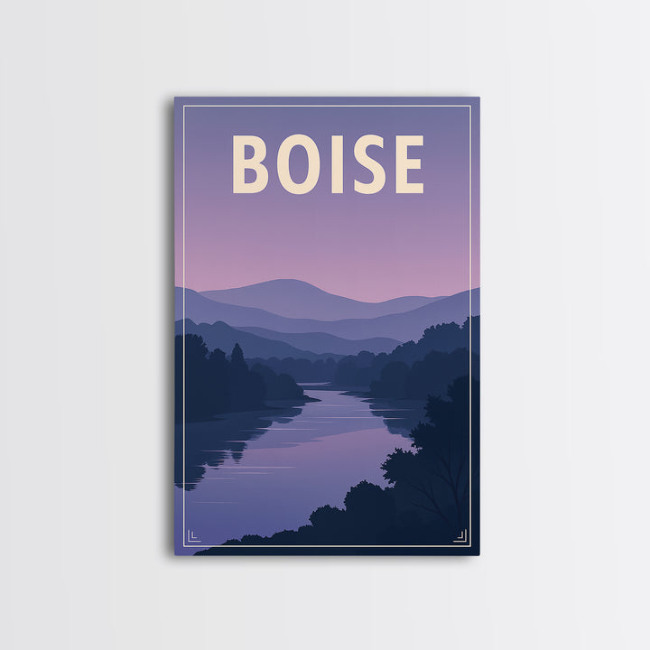Boise Idaho Travel Poster, Canvas Print, Retro Sunset Skyline Art, Boise Art Print, Wall Decor, Mid Century Wall Art, Travel Poster Art