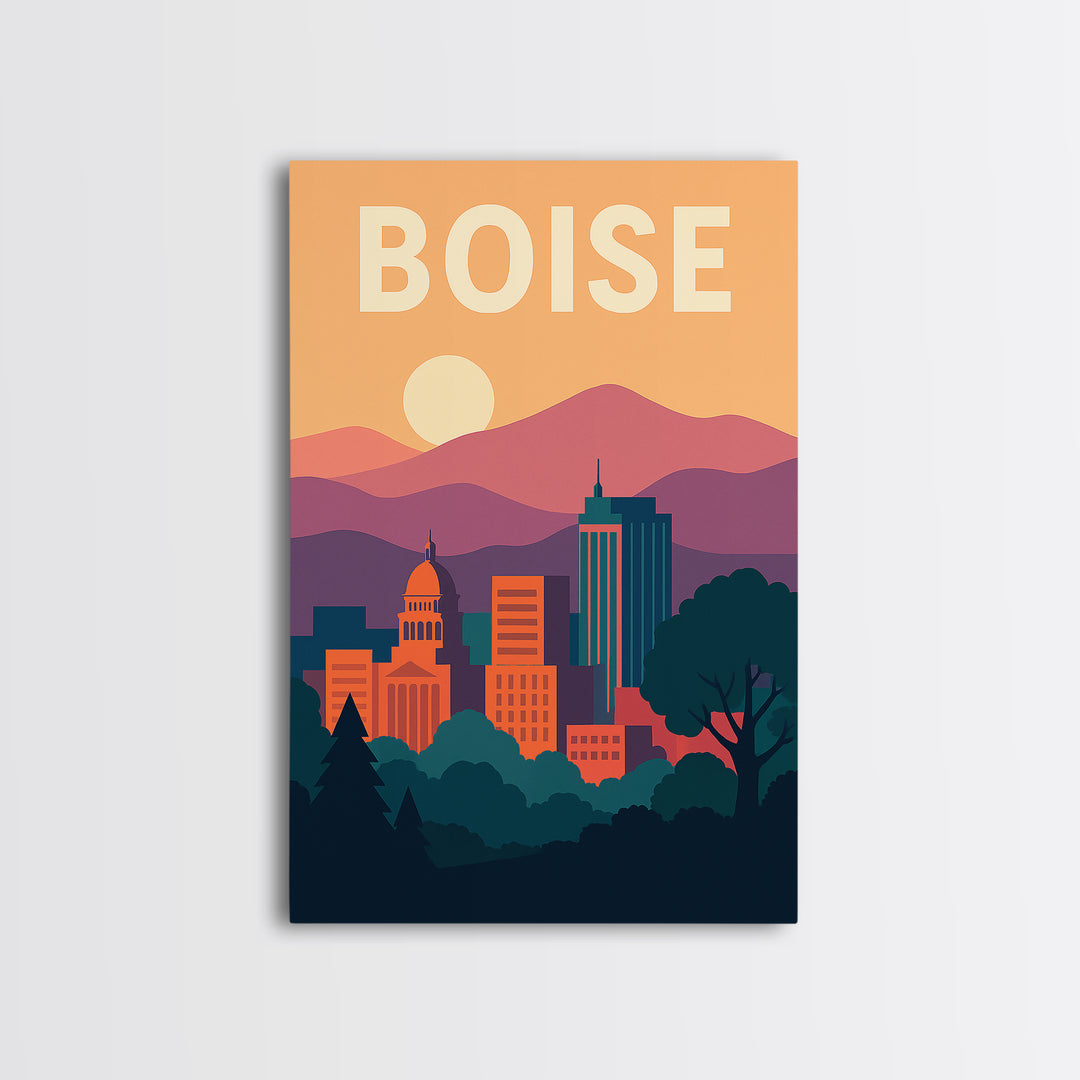 Boise Travel Poster, Framed Canvas Print, Classic Travel Poster Art, Boise Poster Print, Gift For Travelers, Living Room Wall Art
