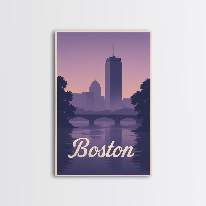 Boston Travel Poster, Canvas Print, Retro Sunset Skyline Art, Boston Travel Art, Living Room Wall Art, Vintage Travel Print, Travel Gift