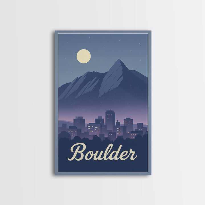 Boulder Travel Poster, Framed Canvas Print, Retro Sunset Skyline Art, Boulder Wall Art, Gift For Travelers, Modern Wall Decor, Wall Art