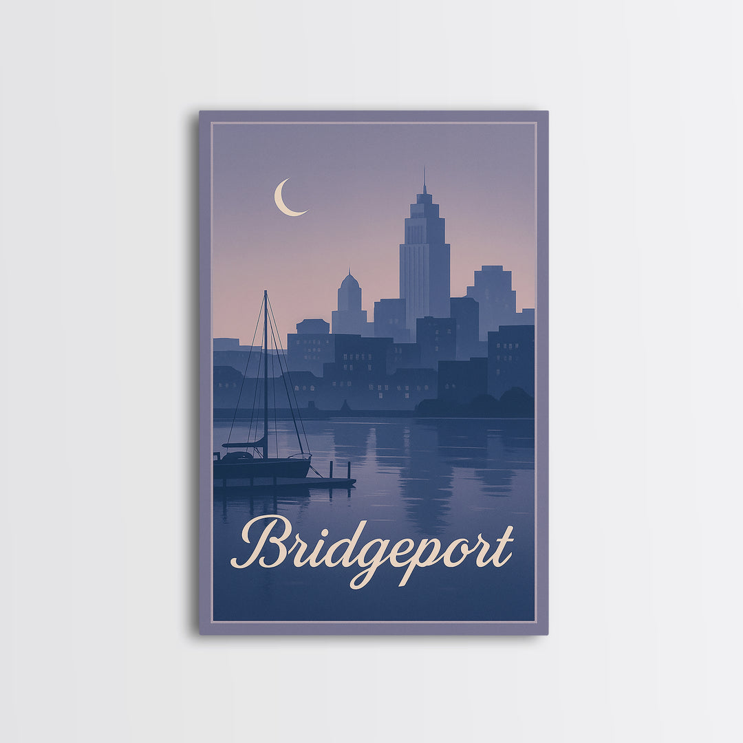 Bridgeport Travel Poster, Framed Canvas Print, Mid Century City Wall Art, Bridgeport City Art, Wanderlust Decor, Retro Travel Print