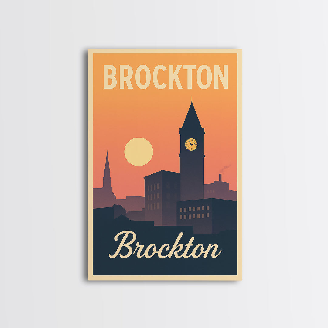 Brockton Massachusetts Travel Poster, Canvas Print, Mid Century City Wall Art, Brockton Wall Art, Travel Art Print, City Poster, Home Decor