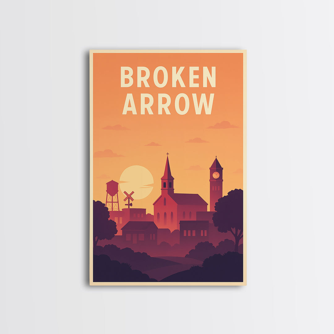 Broken Arrow Travel Poster, Framed Canvas Print, Classic Travel Poster Art, Broken Arrow Poster Print, City Travel Prints, City Art Print