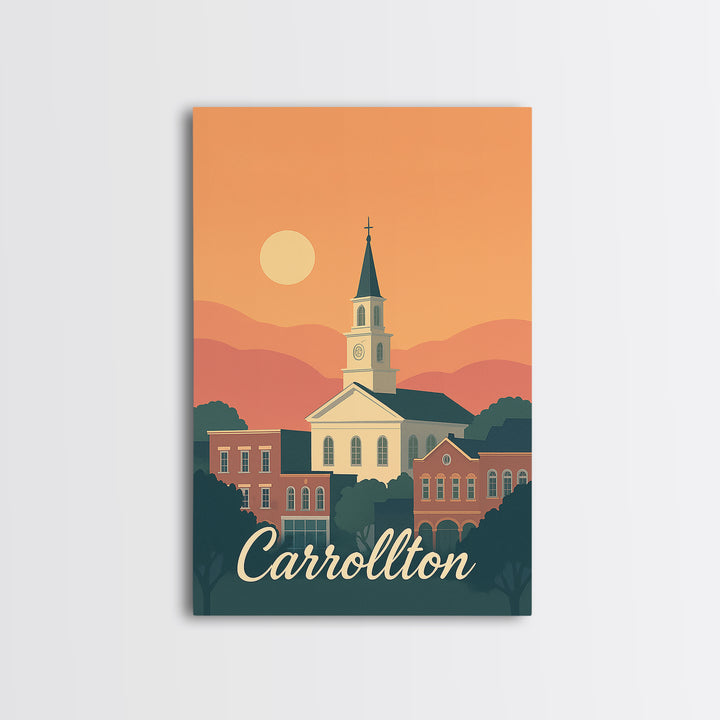 Carrollton Texas Travel Poster, Canvas Print, Mid Century City Wall Art, Carrollton Travel Art, Travel Poster Art, Vintage Travel Art