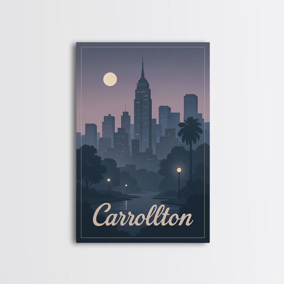 Carrollton Travel Poster, Canvas Print, Mid Century City Wall Art, Carrollton Travel Art, City Illustration, Home Office Decor