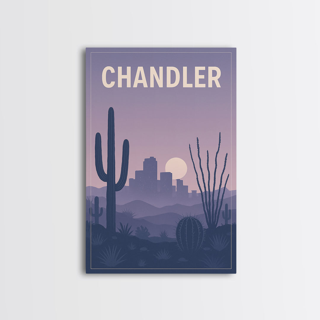 Chandler Arizona Travel Poster, Canvas Print, Retro Sunset Skyline Art, Chandler Wall Art, City Art Print, Travel Poster Set, Poster Print