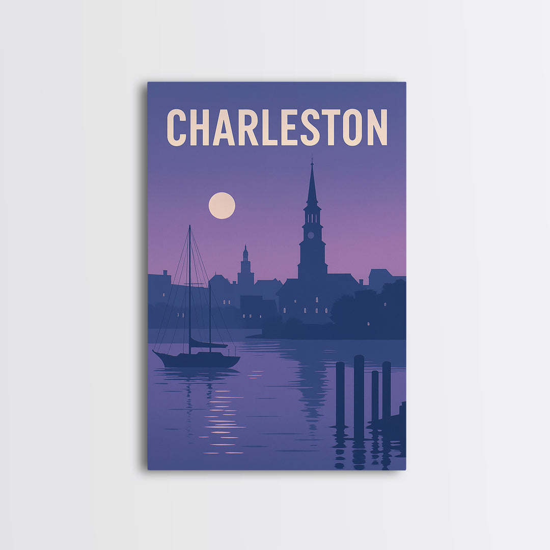 Charleston South Carolina Travel Poster, Canvas Print, Mid Century City Wall Art, Charleston Art Print, City Travel Prints, Wall Decor