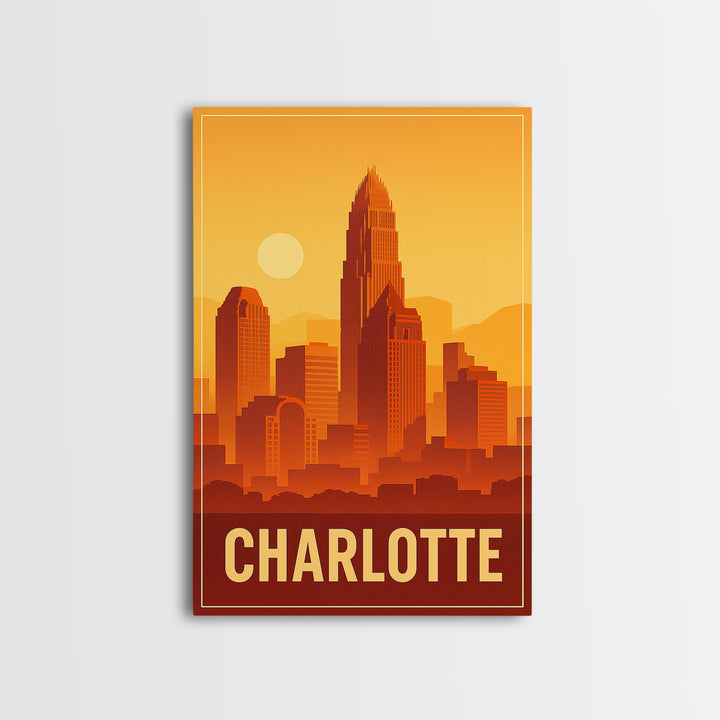 Charlotte North Carolina Travel Poster, Canvas Print, Classic Poster Art, Charlotte Art Print, Wall Decor, Wanderlust Decor, Landscape Art