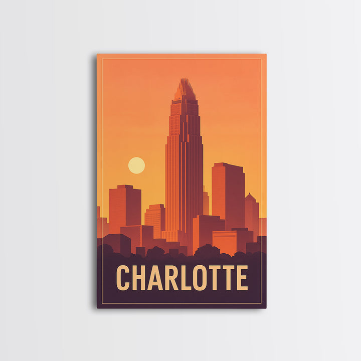 Charlotte Travel Poster, Framed Canvas Print, Classic Travel Poster Art, Charlotte Art Print, Home Office Decor, Mid Century Wall Art
