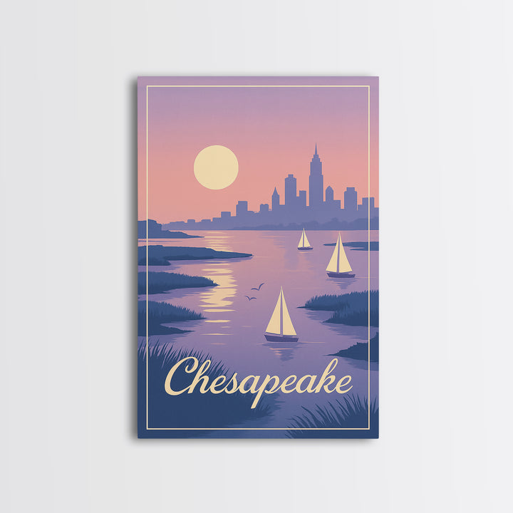 Chesapeake Travel Poster, Framed Canvas Print, Classic Travel Poster Art, Chesapeake Wall Art, Modern Wall Decor, Retro Travel Print
