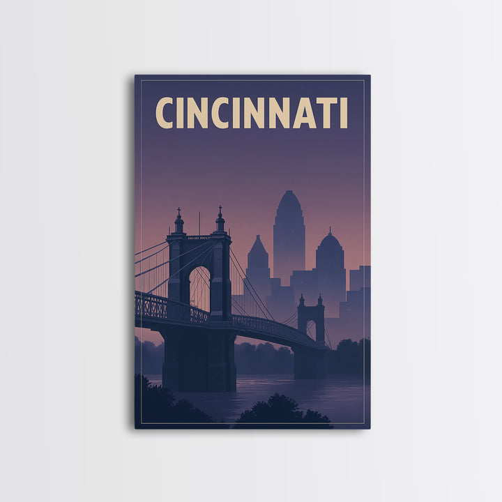 Cincinnati Ohio Travel Poster, Framed Canvas Print, Classic Travel Poster Art, Cincinnati Wall Art, Mid Century Wall Art, Travel Poster Set