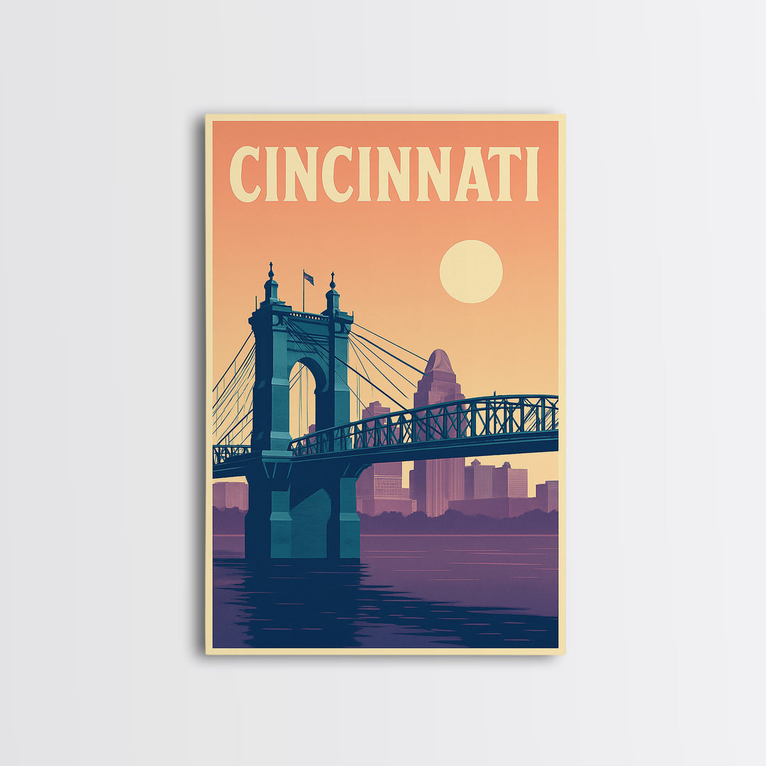Cincinnati Travel Poster, Canvas Print, Mid Century City Wall Art, Cincinnati Wall Art, Gift For Travelers, Travel Art Print, Art Print