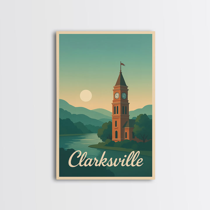 Clarksville Tennessee Travel Poster, Canvas Print, Mid Century City Wall Art, Clarksville Poster Print, Wall Decor, Mid Century Wall Art