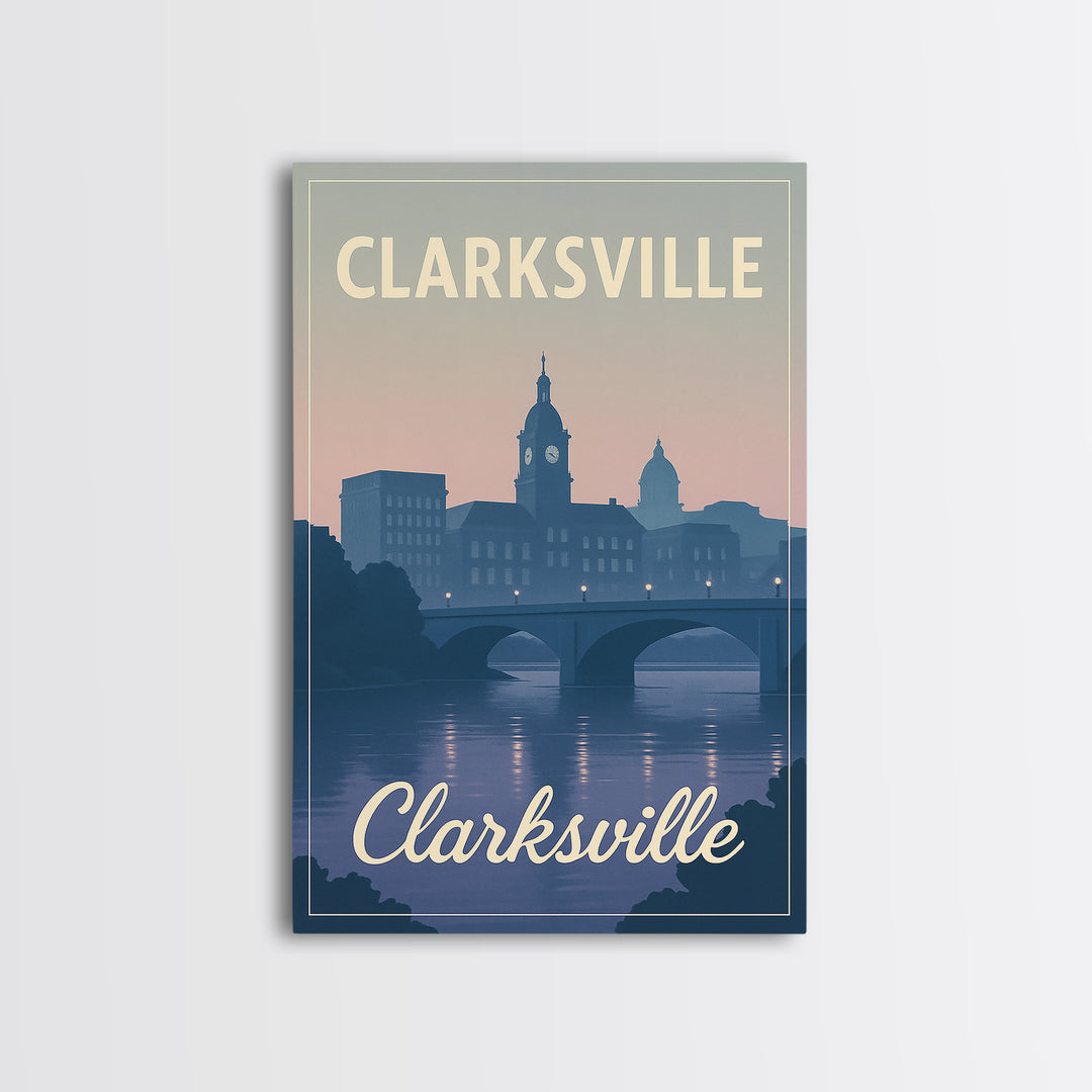 Clarksville Travel Poster, Canvas Print, Classic Travel Poster Art, Clarksville Wall Art, Retro Travel Print, Home Office Decor