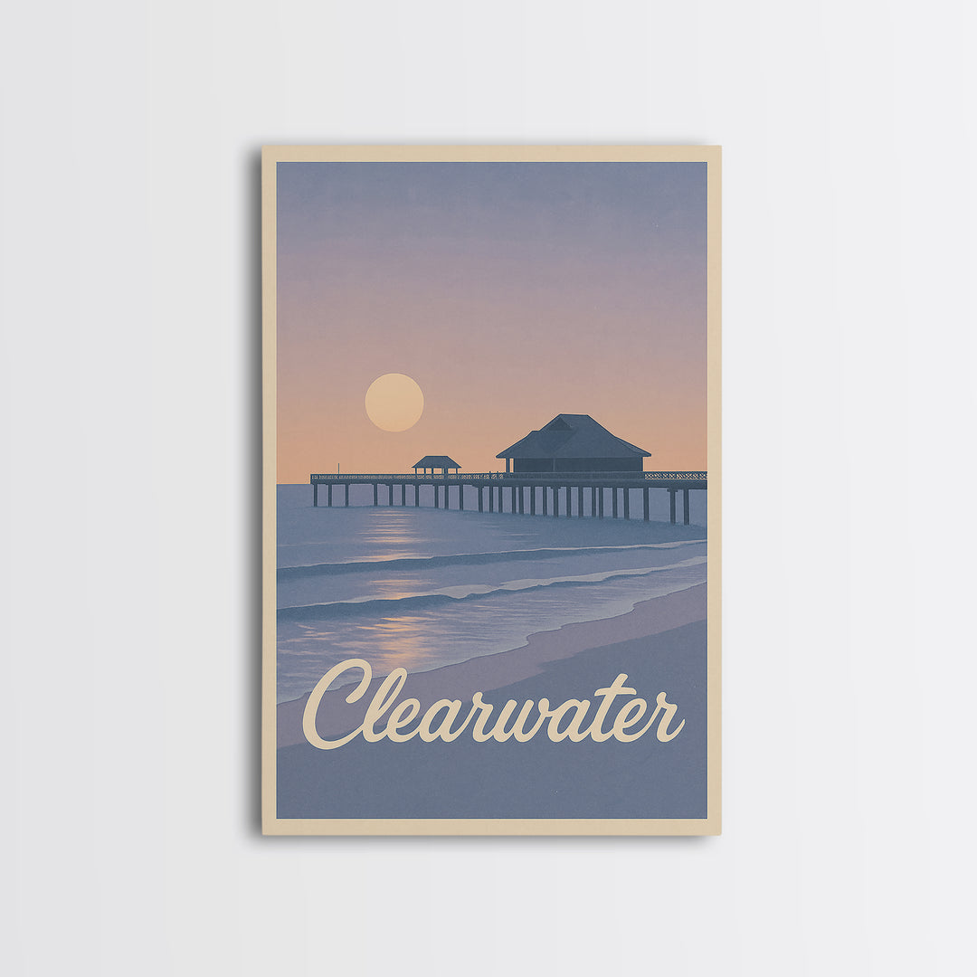 Clearwater Travel Poster, Canvas Print, Mid Century City Wall Art, Clearwater Art Print, Wanderlust Decor, Fine Art Print, Travel Wall Art