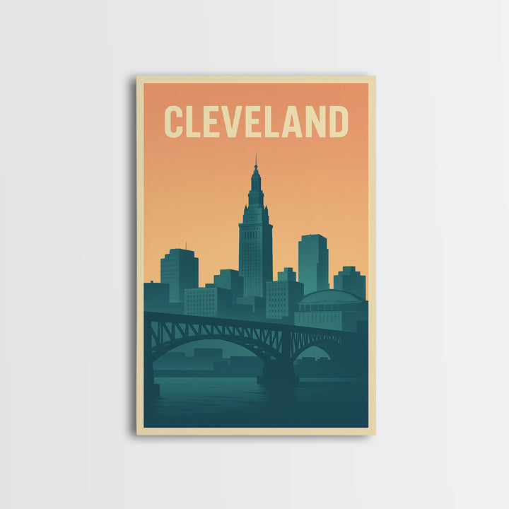 Cleveland Ohio Travel Poster, Canvas Print, Classic Travel Poster Art, Cleveland City Art, Travel Art Print, Wanderlust Decor, Wall Decor