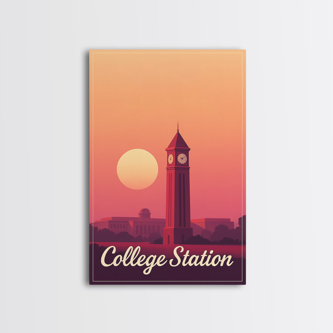College Station Texas Travel Poster, Canvas Print, Mid Century City Wall Art, College Station City Art, Travel Print, Travel Poster Set