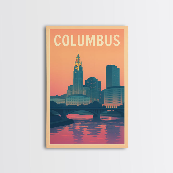 Columbus Ohio Travel Poster, Canvas Print, Vintage Travel Poster Art, Columbus Poster Print, Retro Travel Print, City Illustration