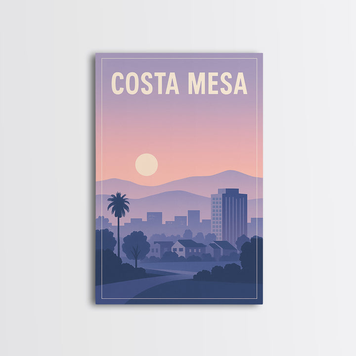 Costa Mesa California Travel Poster, Canvas Print, Mid Century City Wall Art, Costa Mesa City Art, Art Print, Watercolor Downtown Skyline