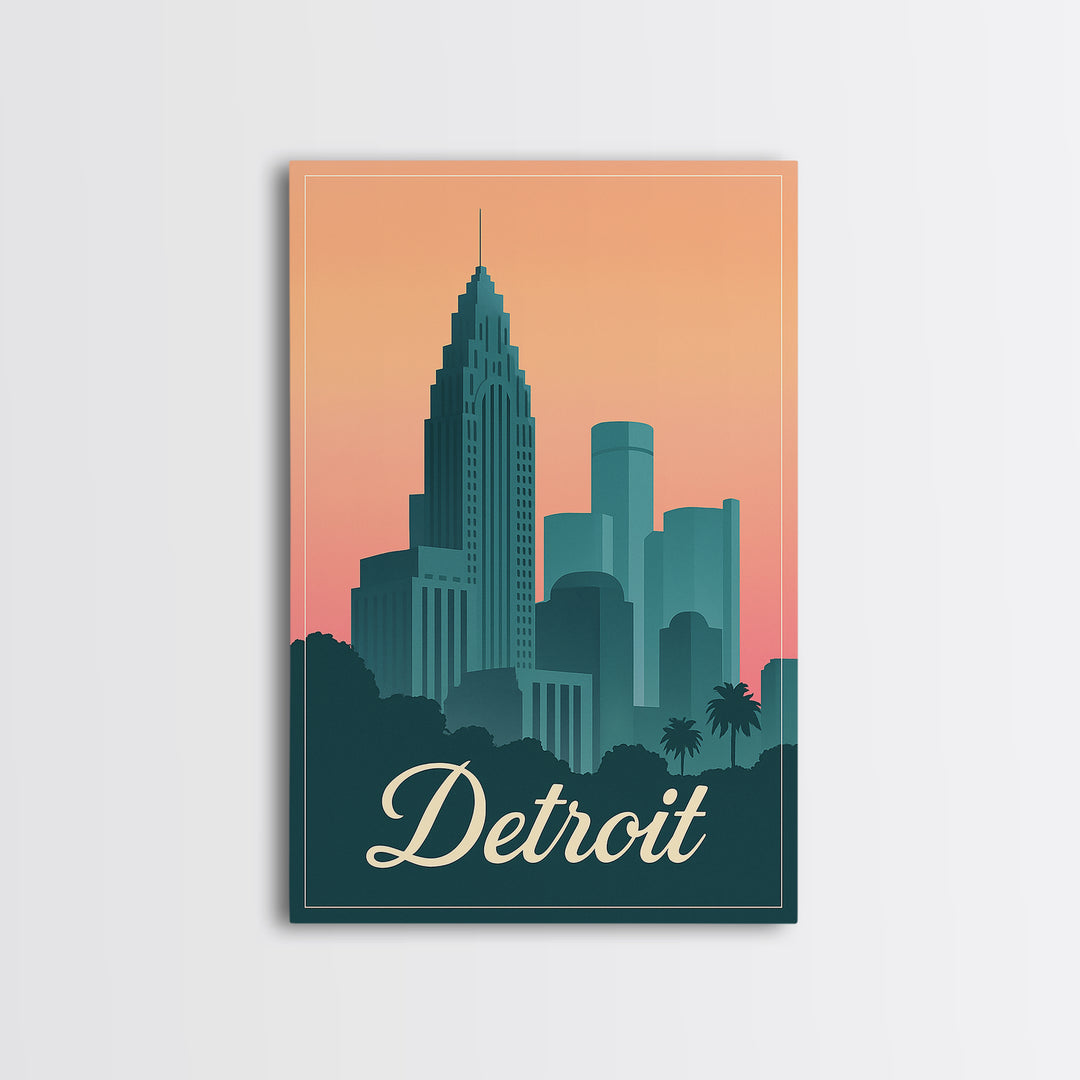 Detroit Michigan Travel Poster, Framed Canvas Print, Classic Travel Poster Art, Detroit City Art, Vintage City Art, Vintage Travel Art