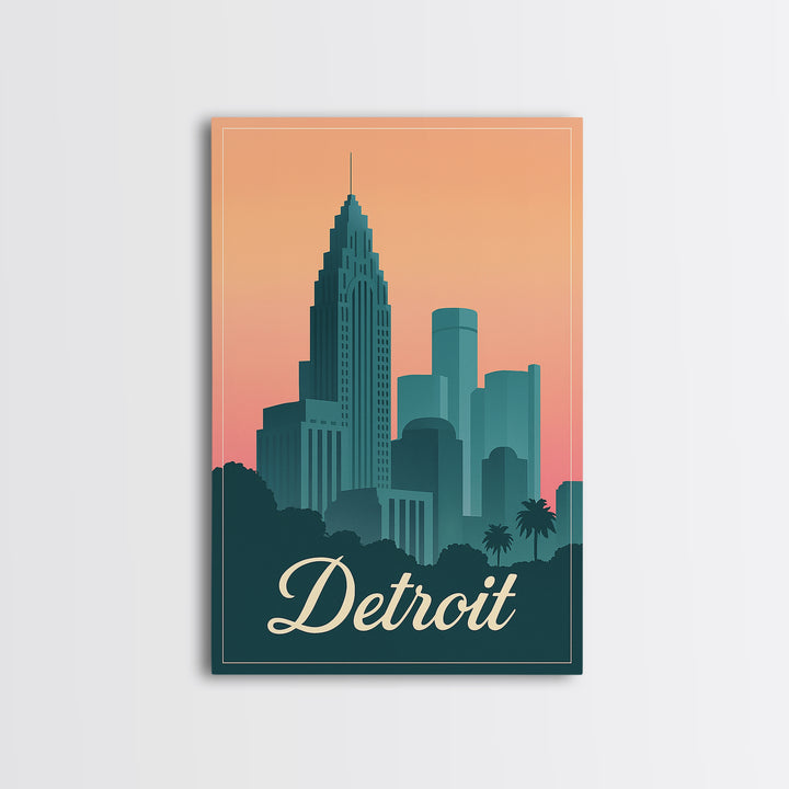 Detroit Michigan Travel Poster, Framed Canvas Print, Classic Travel Poster Art, Detroit City Art, Vintage City Art, Vintage Travel Art