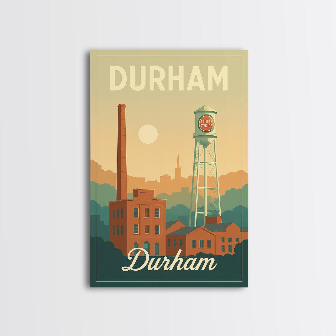 Durham North Carolina Travel Poster, Canvas Print, Mid Century City Wall Art, Durham Print, Travel Prints, Travel Poster Set