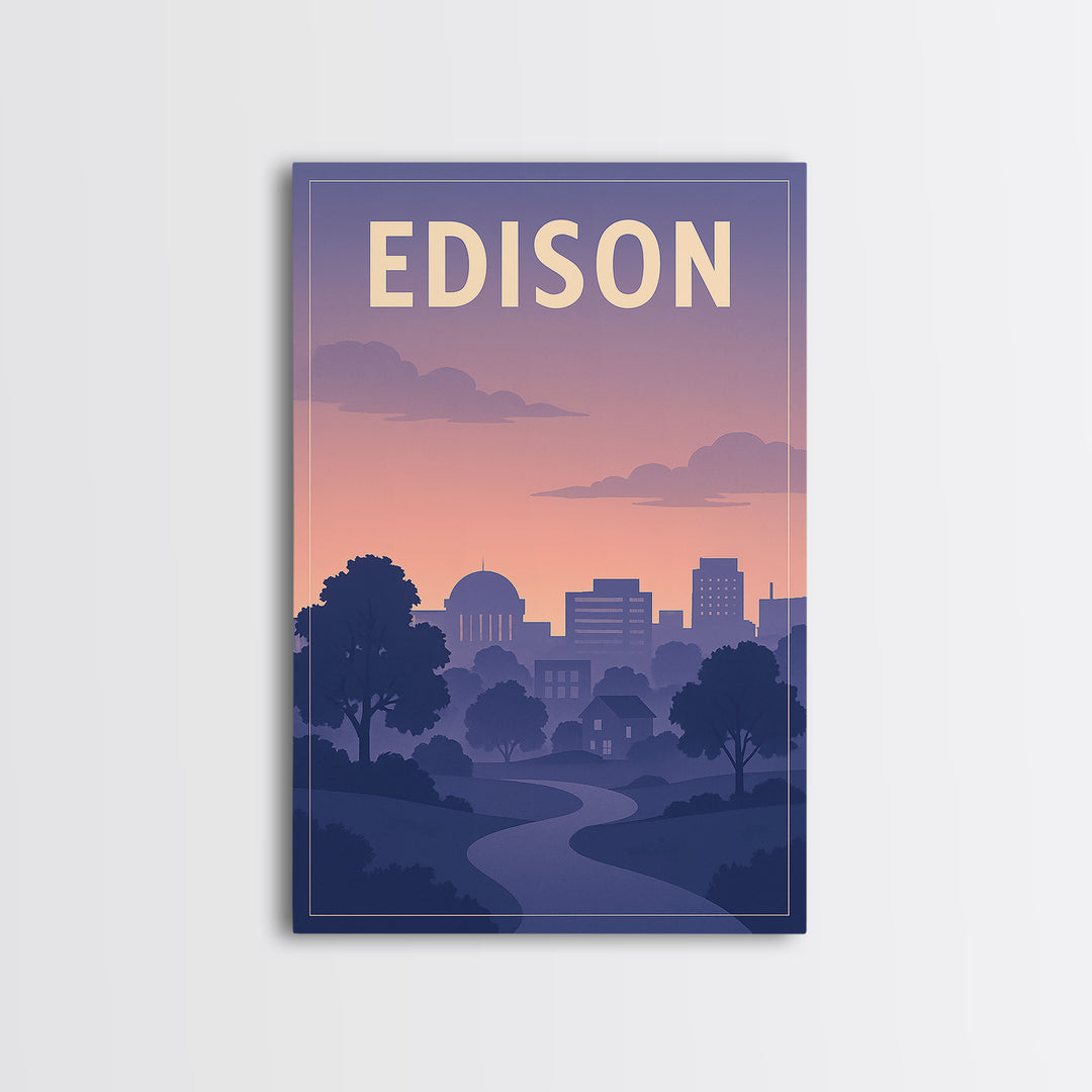 Edison New Jersey Travel Poster, Canvas Print, Mid Century City Wall Art, Edison Wall Art, City Art Print, Office Decor, Travel Print