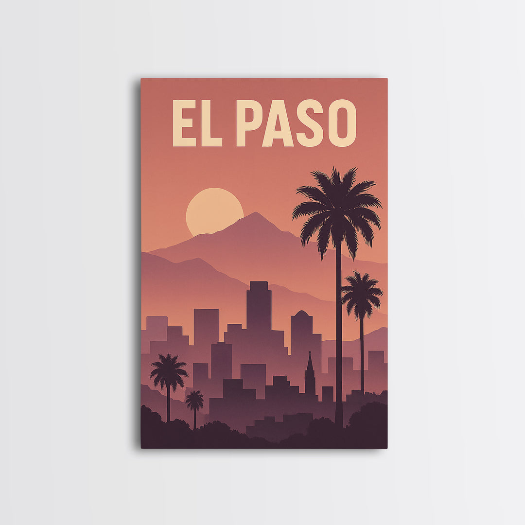 El Paso Texas Travel Poster, Canvas Print, Mid Century City Wall Art, El Paso City Art, Eclectic Wall Decor, City Illustration, Office Decor