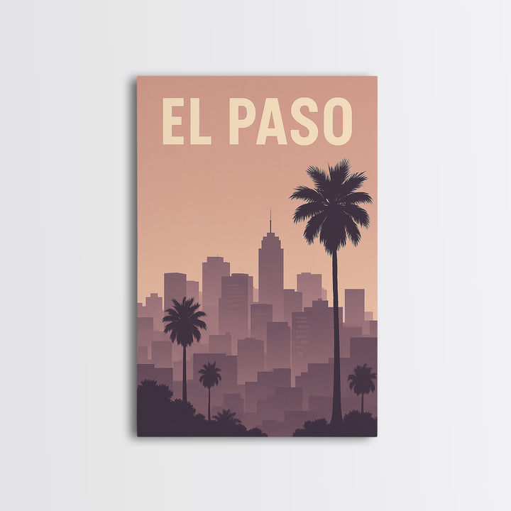 El Paso Travel Poster, Framed Canvas Print, Retro Sunset Skyline Art, El Paso Travel Art, Fine Art Print, Travel Wall Decor, City Poster