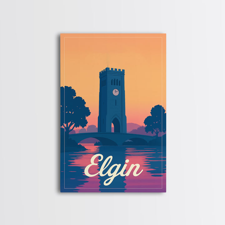 Elgin Illinois Travel Poster, Canvas Print, Retro Sunset Skyline Art, Elgin Poster Print, Fine Art Print, Retro Travel Print, Travel Posters