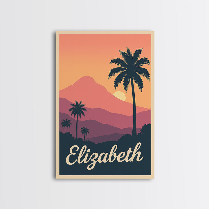 Elizabeth New Jersey Travel Poster, Canvas Print, Retro Sunset Skyline Art, Elizabeth Art Print, Travel Wall Art, Travel Art, City Art Print