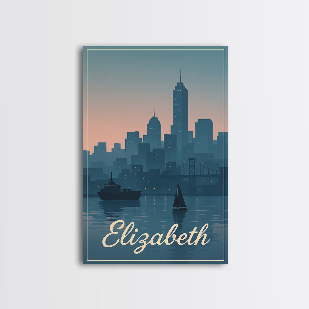 Elizabeth Travel Poster, Canvas Print, Mid Century City Wall Art, Elizabeth Poster Print, Vintage Travel Print, Travel Poster Art