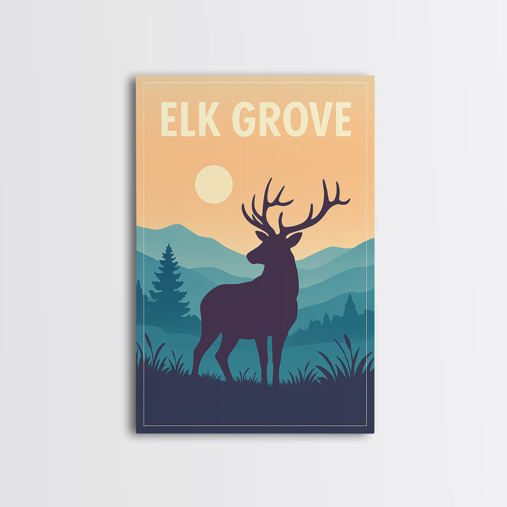 Elk Grove Travel Poster, Canvas Print, Mid Century City Wall Art, Elk Grove City Art, City Art Print, Mid Century Wall Art, Poster Print