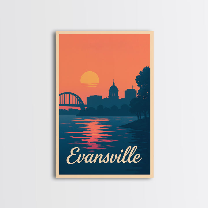 Evansville Indiana Travel Poster, Framed Canvas Print, Classic Travel Poster Art, Evansville City Art, City Travel Prints, Fine Art Print