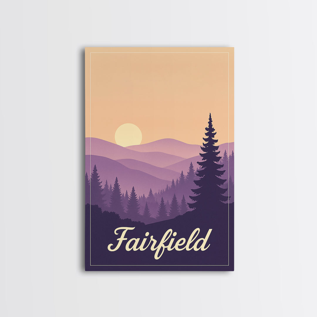 Fairfield California Travel Poster, Canvas Print, Mid Century City Wall Art, Fairfield Travel Art, Home Office Decor, Travel Wall Decor