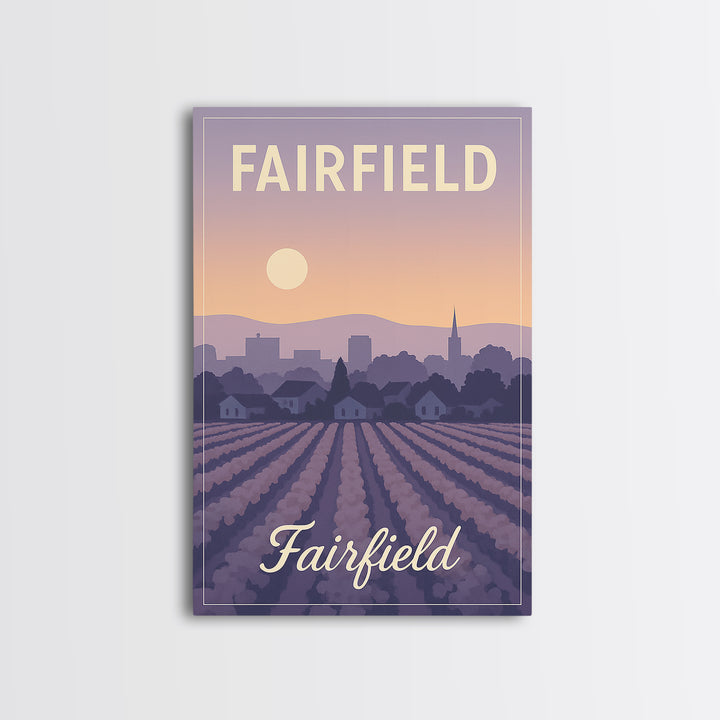 Fairfield Travel Poster, Canvas Print, Retro Sunset Skyline Art, Fairfield Poster Print, Travel Wall Decor, Home Office Decor, Design 2